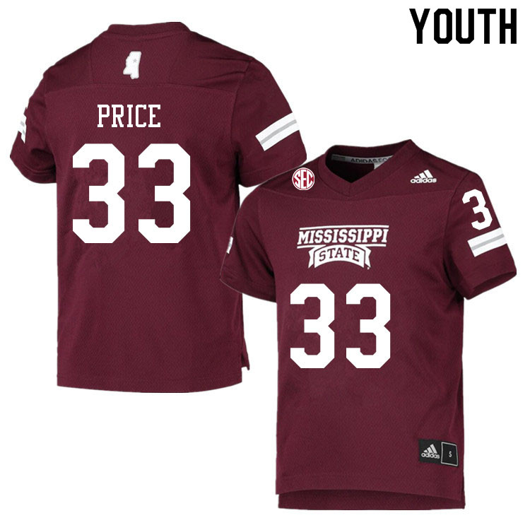 Youth #33 Simeon Price Mississippi State Bulldogs College Football Jerseys Sale-Maroon